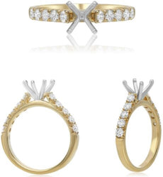 .65CT DIAMOND 14KT 2 TONE GOLD 3D ROUND SEMI ETERNITY SEMI MOUNT ENGAGEMENT RING