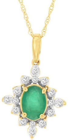 1.0CT DIAMOND & AAA EMERALD 14KT YELLOW GOLD 3D FLOWER FILIGREE FLOATING PENDANT