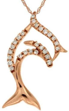 ESTATE .08CT DIAMOND 14K ROSE GOLD 3D HAPPY DOLPHIN SEALIFE FUN FLOATING PENDANT