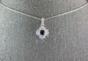 SMALL .40CT DIAMOND & AAA SAPPHIRE 18KT WHITE GOLD FLOWER LOVE FLOATING PENDANT