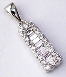 .50CT DIAMOND 14KT WHITE GOLD ROUND & BAGUETTE RECTANGULAR BAR FLOATING PENDANT