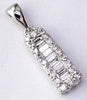 .50CT DIAMOND 14KT WHITE GOLD ROUND & BAGUETTE RECTANGULAR BAR FLOATING PENDANT