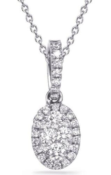 ESTATE .20CT DIAMOND 14KT WHITE GOLD 3D CLASSIC PAVE OVAL FLOATING PENDANT
