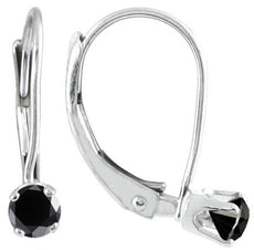 ESTATE .23CT BLACK DIAMOND 14KT WHITE GOLD SOLITAIRE LEVERBACK HANGING EARRINGS