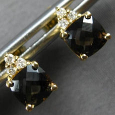 ESTATE 1.56CT DIAMOND & AAA SMOKY TOPAZ 14KT YELLOW GOLD 3D FLOWER STUD EARRINGS