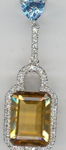 3.8CT DIAMOND & AAA BLUE TOPAZ & AAA CITRINE 14KT WHITE GOLD 3D FUN NECKLACE