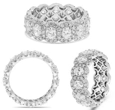3.49CT DIAMOND PLATINUM ROUND & OVAL HALO MULTI FLOWER ETERNITY ANNIVERSARY RING