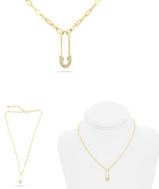 .09CT DIAMOND 14KT YELLOW GOLD SAFETY PINK LINK LARIAT ADJUSTABLE LOVE NECKLACE