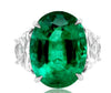 EXTRA LARGE 16CT DIAMOND & AAA EMERALD PLATINUM OVAL & HALFMOON ENGAGEMENT RING