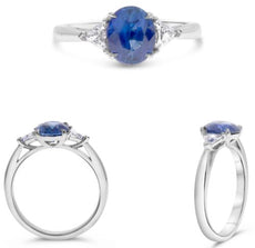 3.02CT DIAMOND & AAA SAPPHIRE PLATINUM 3D OVAL & TRAPEZOID 3 STONE CLASSIC RING