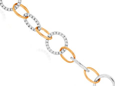 1.55CT DIAMOND 14KT WHITE & ROSE GOLD 3D ROUND & OVAL MULTI LINK FUN BRACELET