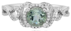 1.10CT DIAMOND & AAA GREEN AMETHYST 14KT WHITE GOLD ROUND HALO FLOWER LOVE RING