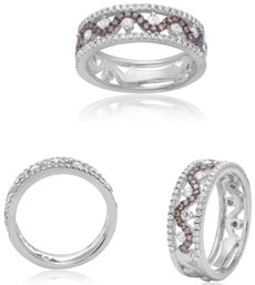 .55CT WHITE & CHOCOLATE FANCY DIAMOND 14K WHITE GOLD 3D WEDDING ANNIVERSARY RING