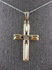 ANTIQUE .02CT OLD MINE DIAMOND 14KT 2 TONE GOLD 3D CROSS FLOATING PENDANT #27383