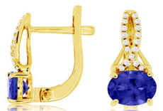 1.7CT DIAMOND & AAA TANZANITE 14KT YELLOW GOLD OVAL & ROUND LEVERBACK EARRINGS