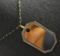 .69CT DIAMOND 14KT YELLOW GOLD 3D CLASSIC OCTAGON DOG TAG FUN FLOATING PENDANT