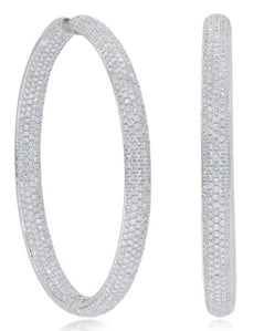 LARGE 13.99CT DIAMOND 18K WHITE GOLD MULTI ROW INSIDE OUT PAVE HANGING EARRINGS