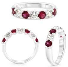 1.71CT DIAMOND & AAA RUBY 14KT WHITE GOLD ROUND SHARED PRONG SEMI ETERNITY RING