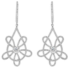 LARGE 1.44CT DIAMOND 18KT WHITE GOLD SOLITAIRE FLOWER TEAR DROP HANGING EARRINGS