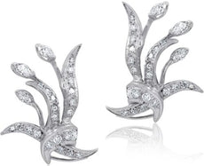 1.5CT DIAMOND 14KT WHITE GOLD ROUND & MARQUISE SHAPE MULTI LEAF FLORAL EARRINGS