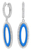 ESTATE .56CT DIAMOND & BLUE ENAMEL 14KT WHITE GOLD OVAL HUGGIE HANGING ARRINGS