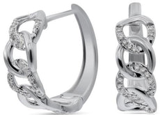 ESTATE .15CT DIAMOND 14KT WHITE GOLD 3D LOVE KNOT FUN HUGGIE HANGING EARRINGS