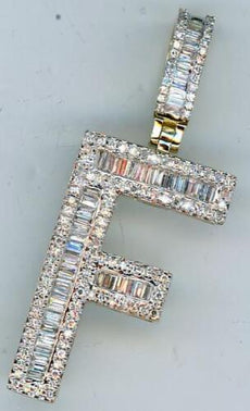 1.18CT DIAMOND 14KT YELLOW GOLD ROUND & BAGUETTE F INITIAL FUN FLOATING PENDANT