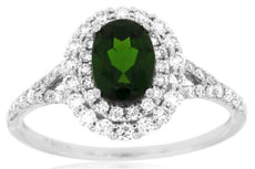1.45CT DIAMOND & AAA RUSSALITE 14KT WHITE GOLD OVAL DOUBLE HALO ENGAGEMENT RING