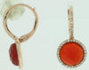 .24CT DIAMOND & AAA RED AGATE 14KT ROSE GOLD 3D ROUND LEVERBACK HANGING EARRINGS
