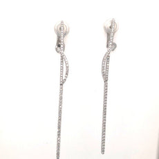 ESTATE .95CT DIAMOND 18KT WHITE GOLD 3D CLASSIC BAR FUN HANGING EARRINGS