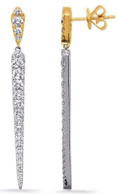 1.46CT DIAMOND 14KT 2 TONE GOLD CLASSIC GRADUATING JOURNEY BAR HANGING EARRINGS