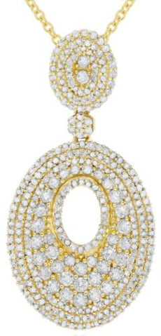 1.39CT DIAMOND 14KT YELLOW GOLD 3D MULTI ROW DOUBLE OVAL FLORAL FLOATING PENDANT
