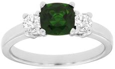 1.30CT DIAMOND & AAA RUSSALITE 14KT WHITE GOLD CUSHION 3 STONE ENGAGEMENT RING