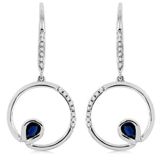 .48CT DIAMOND & AAA SAPPHIRE 14KT WHITE GOLD 3D FUN LEVERBACK HANGING EARRINGS