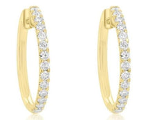 ESTATE .79CT DIAMOND 14KT YELLOW GOLD 3D CLASSIC ROUND HOOP HANGING EARRINGS