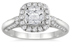 1.22CT DIAMOND 14KT WHITE GOLD 3D CUSHION & ROUND SQUARE HALO ENGAGEMENT RING