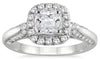 1.22CT DIAMOND 14KT WHITE GOLD 3D CUSHION & ROUND SQUARE HALO ENGAGEMENT RING