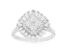 .90CT DIAMOND 14KT WHITE GOLD ROUND & BAGUETTE FLOWER SQUARE BALLERINA LOVE RING