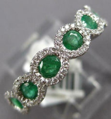 .97CT DIAMOND & AAA EMERALD 18KT WHITE GOLD ROUND 6 STONE HALO ANNIVERSARY RING