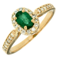 .71CT DIAMOND & AAA EMERALD 14KT YELLOW GOLD OVAL & ROUND HALO FLOWER LOVE RING