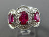 ESTATE LARGE 2.25CT DIAMOND & AAA RUBY 18K WHITE GOLD 3 STONE HALO MILGRAIN RING