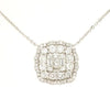 1.21CT DIAMOND 14KT WHITE GOLD 3D ROUND & BAGUETTE FLOWER SQUARE LOVE NECKLACE