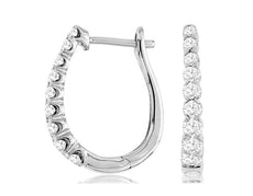 ESTATE .5CT DIAMOND 14K WHITE GOLD ROUND GRADUATING OVAL HUGGIE HANGING EARRINGS