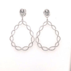 LARGE 1.49CT DIAMOND 18KT WHITE GOLD 3D TEAR DROP INFINITY LOVE HANGING EARRINGS