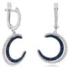 1.05CT DIAMOND & AAA SAPPHIRE 14K WHITE GOLD 3D DOUBLE MOON FUN HANGING EARRINGS