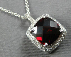 2.20CT DIAMOND & AAA GARNET 14K WHITE GOLD CUSHION & ROUND HALO FLOATING PENDANT