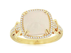 2.80CT DIAMOND & AAA OPAL 14K YELLOW GOLD 3D CUSHION & ROUND HALO LOVE KNOT RING