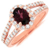 Estate 1.65Ct Diamond & AAA Rhodolite 14Kt Rose Gold Oval & Round Halo Engagement Ring