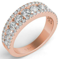 1.29CT DIAMOND 14KT ROSE GOLD CLASSIC 3 ROW ROUND SEMI ETERNITY ANNIVERSARY RING