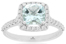 1.83CT DIAMOND & AAA AQUAMARINE 14KT WHITE GOLD CUSHION & ROUND SQUARE HALO RING